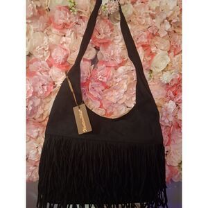 NWT Montana West Black Faux Suede Fringe Hobo Bag